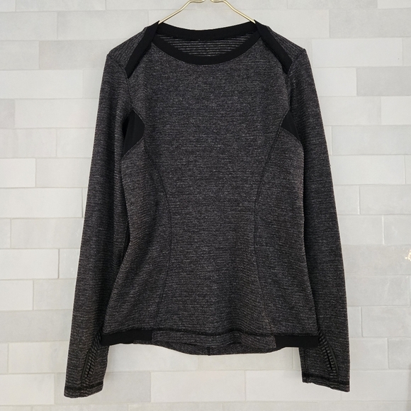Lululemon Base Runner Long Sleeve Crewneck Top Mini Check Pique Heathered Black - Picture 2 of 9